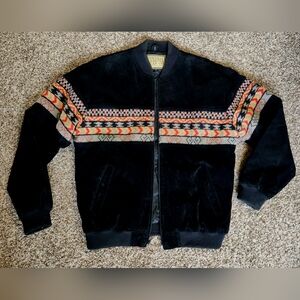 Leather black suede Arizone Co  Black Bomber Jacket with Colorful Pattern